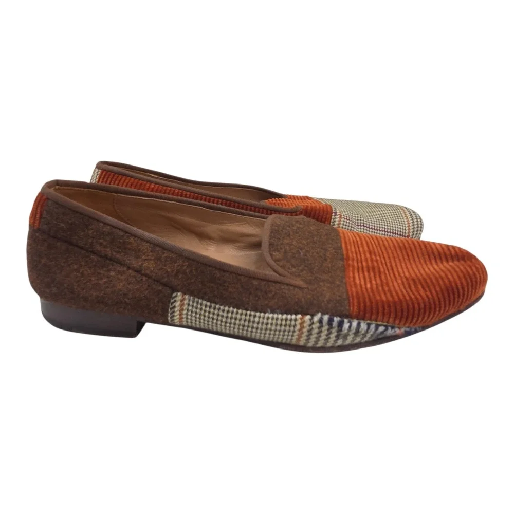 RARE Stubbs & Wootton Mismatched Patchwork Smoking Loafers 11 Brown Houndstooth